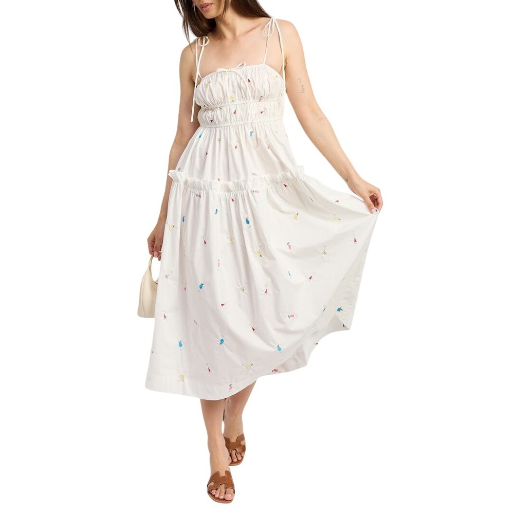 En Saison Nellie Embroidered Tiered Cotton Poplin Sundress White Small NWT Resor